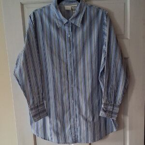 Roaman's Blue and White Striped Button Down Shirt